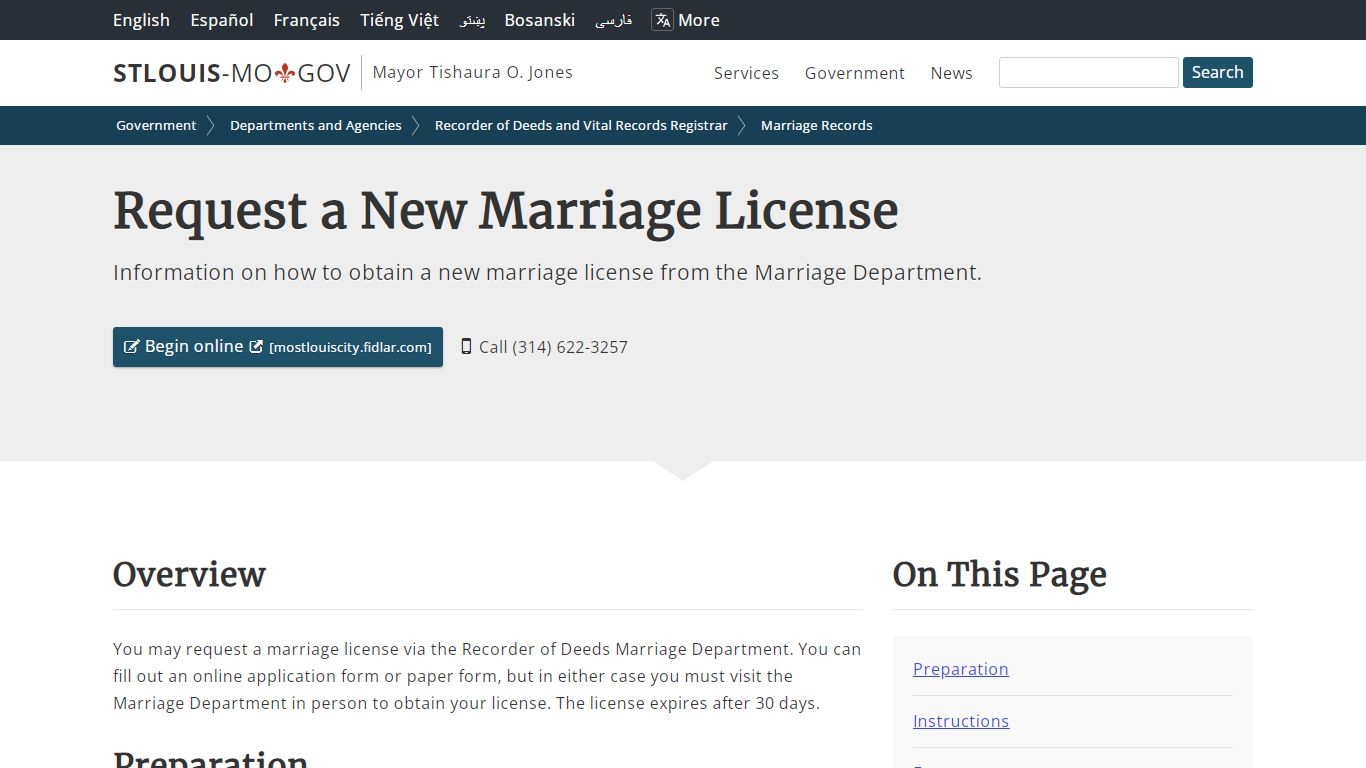 Request a New Marriage License - St. Louis