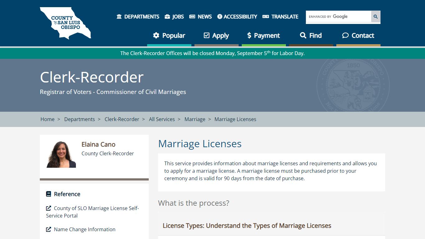 Marriage Licenses - County of San Luis Obispo - California